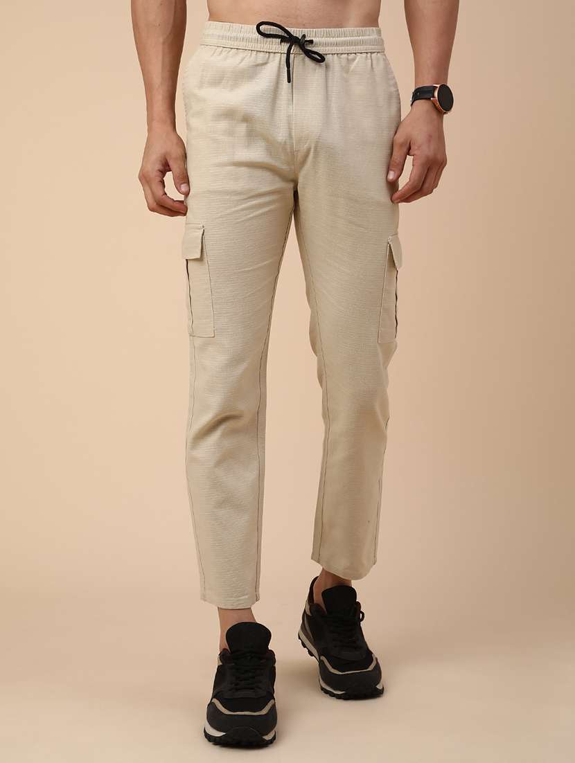 beige cotton  full length track pant
