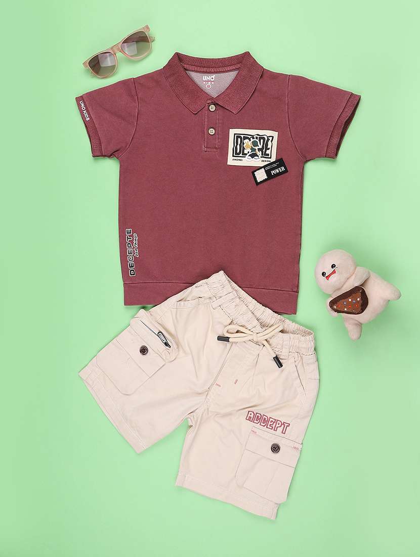 boys solid polo neck t-shirt and shorts set - 22360146 -  Standard Image - 1