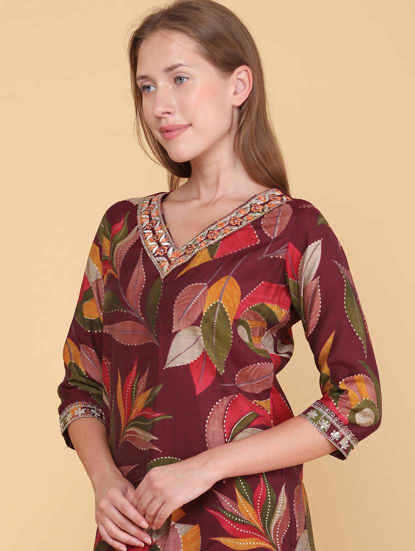 women printed three quarter sleeve kurta pant set - 22360188 -  Standard Image - 1