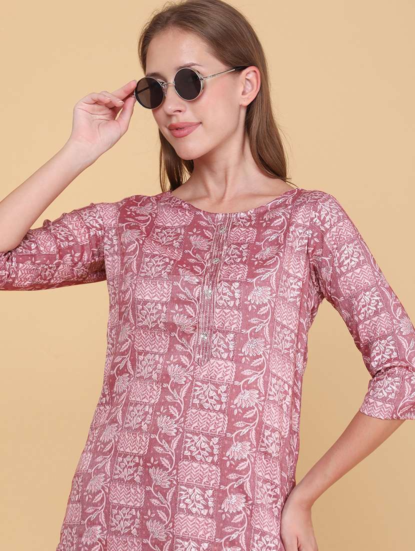 women printed three quarter sleeve kurta pant set - 22360195 -  Standard Image - 1