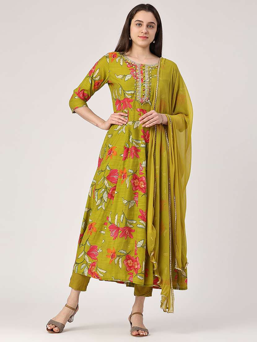 green rayon kurta pant  set