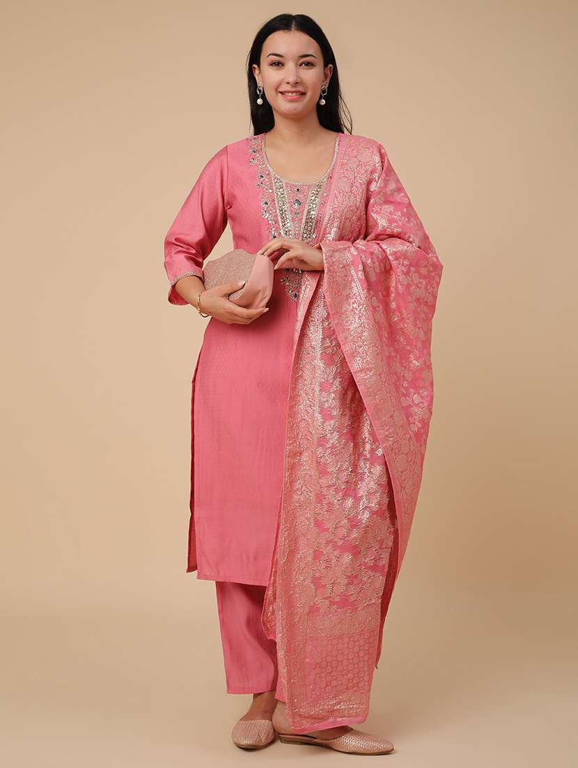 pink cotton kurta pant  set