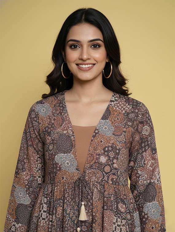 women printed long sleeves a-line tunic - 22360214 -  Standard Image - 1