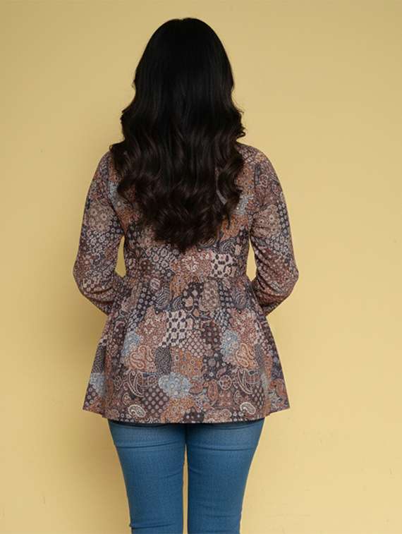 women printed long sleeves a-line tunic - 22360214 -  Standard Image - 4