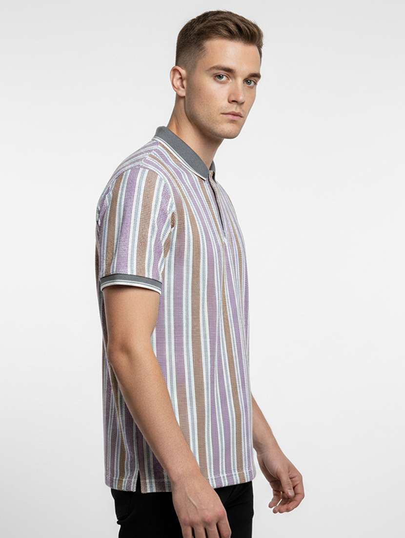 men striped short sleeve regular fit polo t-shirt - 22360242 -  Standard Image - 1