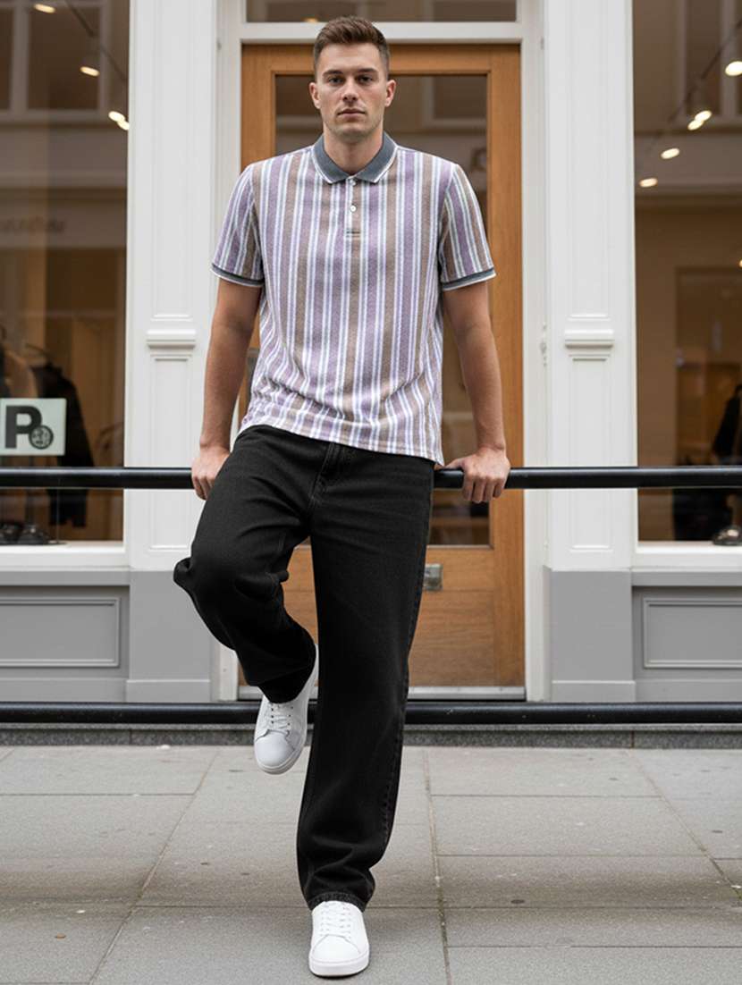 men striped short sleeve regular fit polo t-shirt - 22360242 -  Standard Image - 4