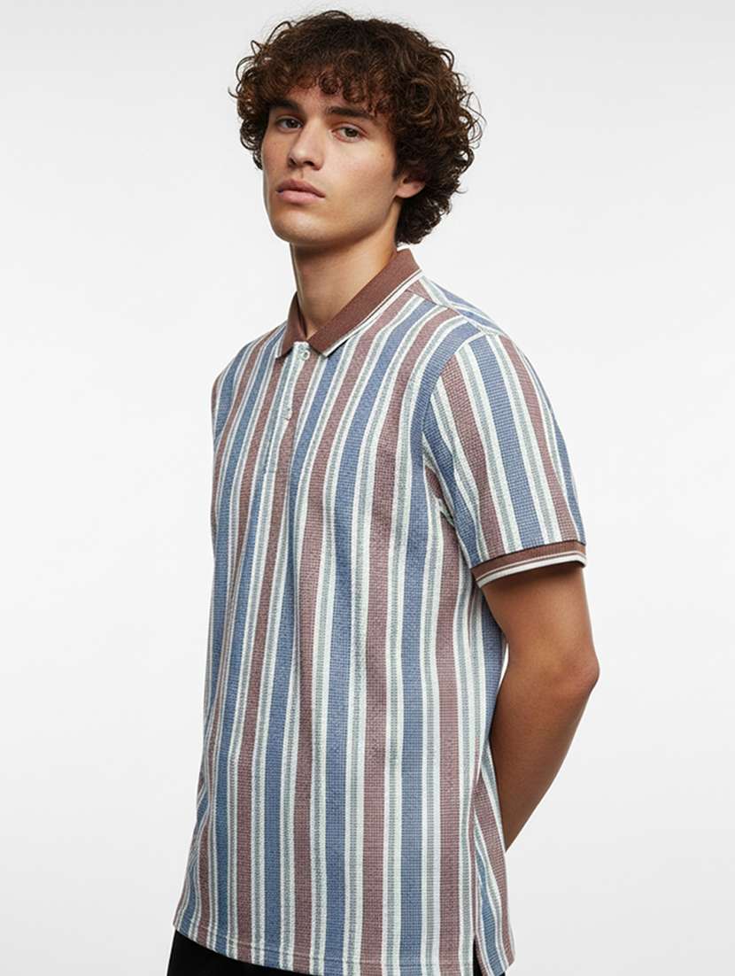 men striped short sleeve regular fit polo t-shirt - 22360243 -  Standard Image - 1