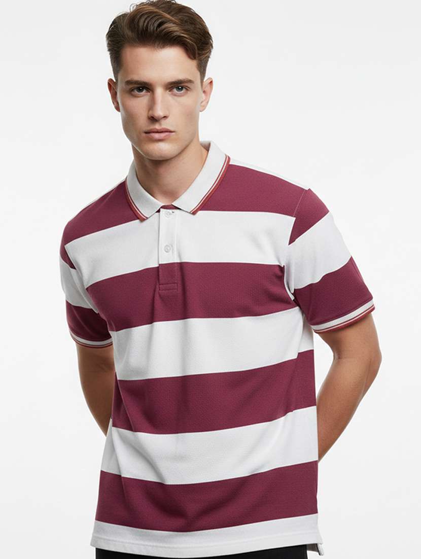men striped short sleeve regular fit polo t-shirt - 22360248 -  Standard Image - 1