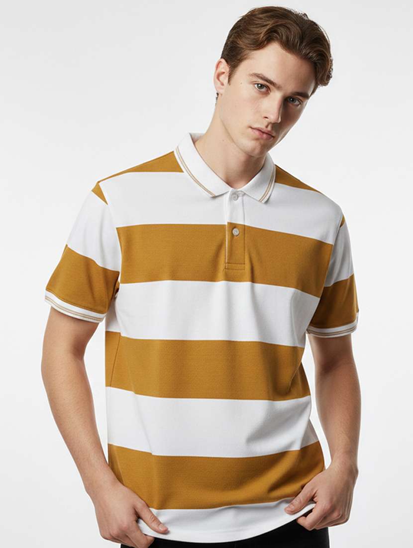 men striped short sleeve regular fit polo t-shirt