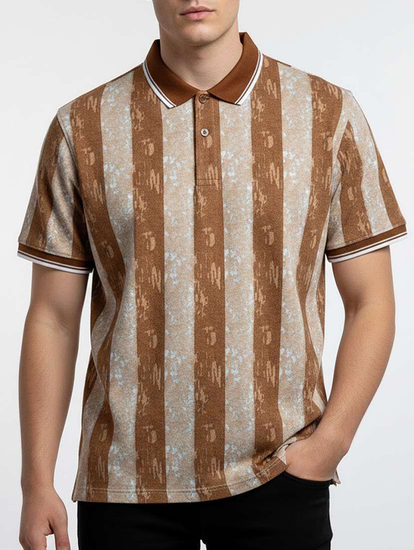 men striped short sleeve regular fit polo t-shirt - 22360255 -  Standard Image - 4