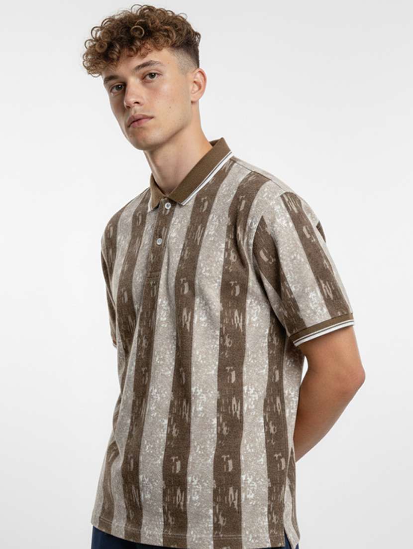 men striped short sleeve regular fit polo t-shirt - 22360258 -  Standard Image - 1