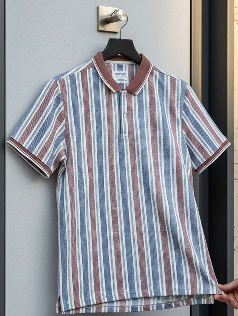 men striped short sleeve regular fit polo t-shirt - 22360286 -  Standard Image - 4