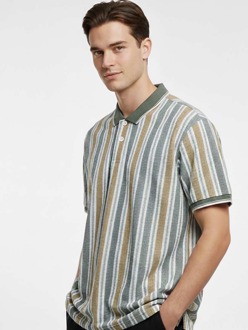 men striped short sleeve regular fit polo t-shirt - 22360289 -  Standard Image - 1