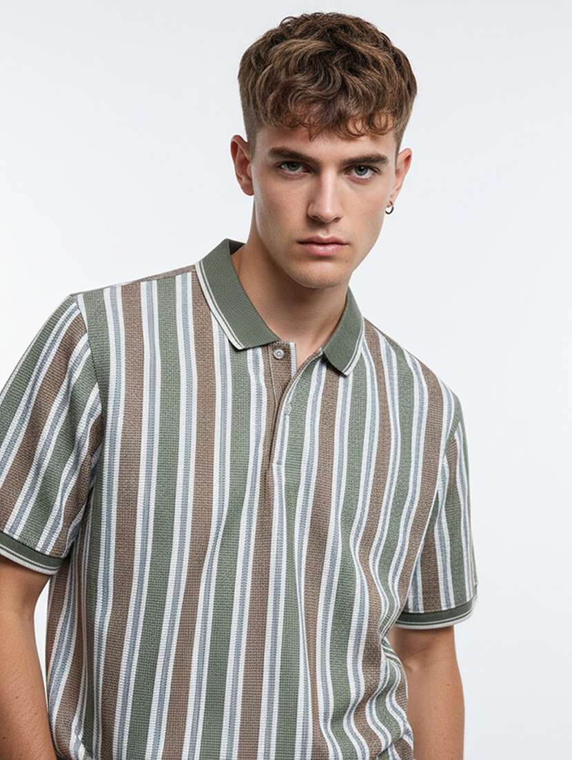 men striped short sleeve regular fit polo t-shirt - 22360290 -  Standard Image - 1