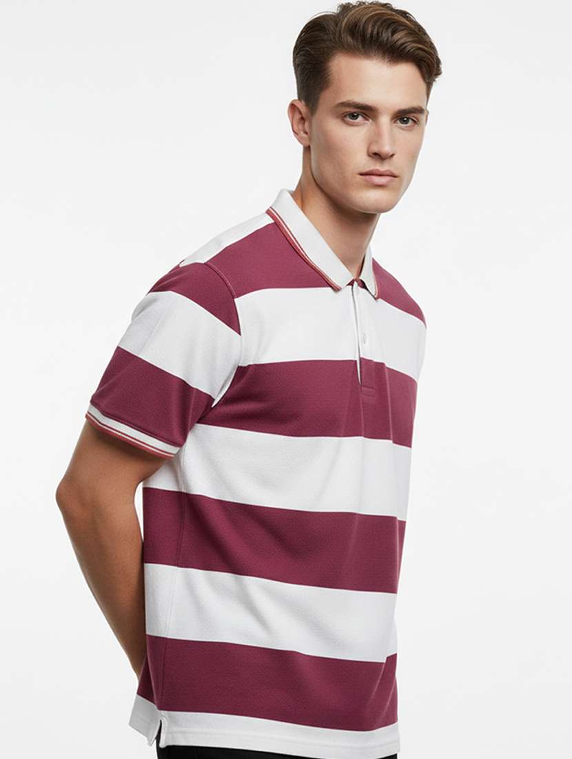 men striped short sleeve regular fit polo t-shirt - 22360291 -  Standard Image - 1