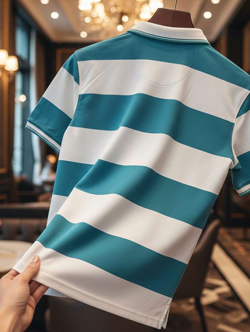 Men Striped Short Sleeve Regular Fit Polo T-shirt - 22360292 -  Standard Image - 4
