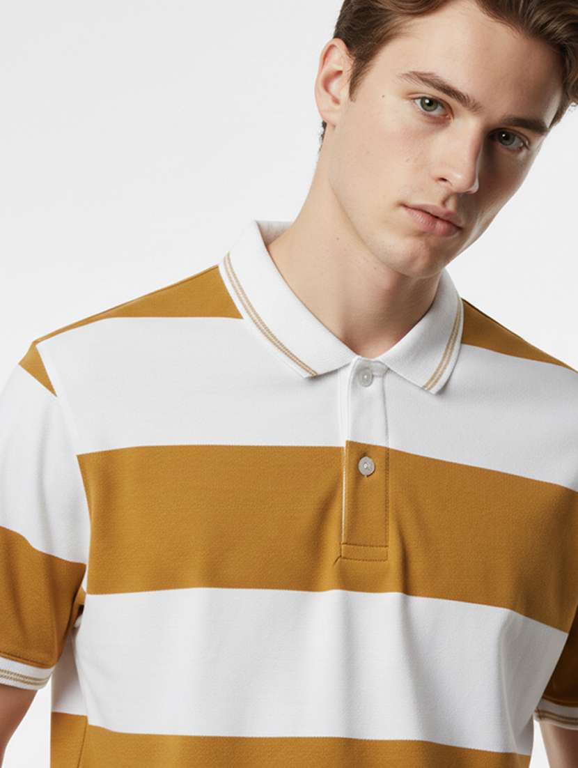 men striped short sleeve regular fit polo t-shirt - 22360293 -  Standard Image - 1