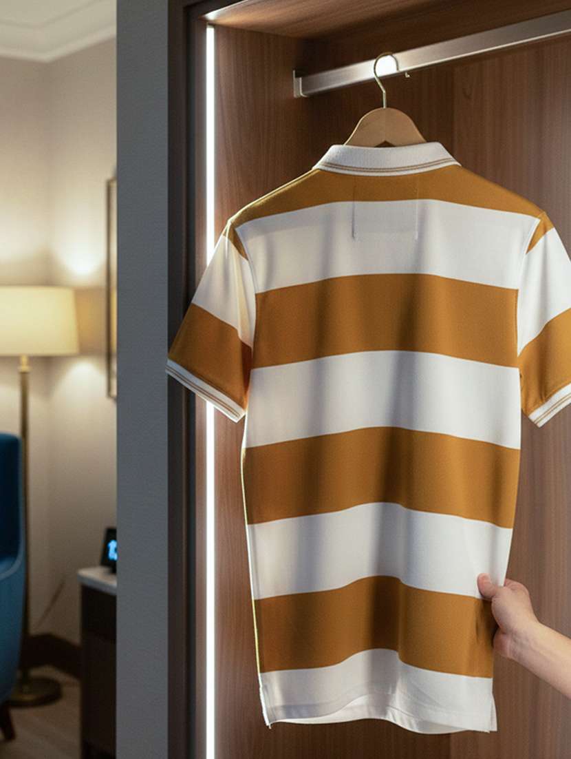 men striped short sleeve regular fit polo t-shirt - 22360293 -  Standard Image - 4