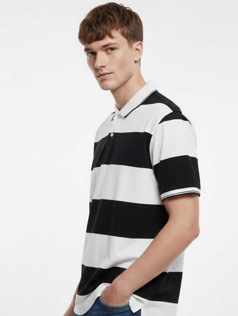 men striped short sleeve regular fit polo t-shirt - 22360294 -  Standard Image - 1