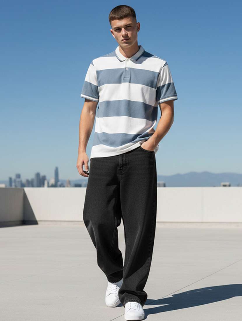 men striped short sleeve regular fit polo t-shirt