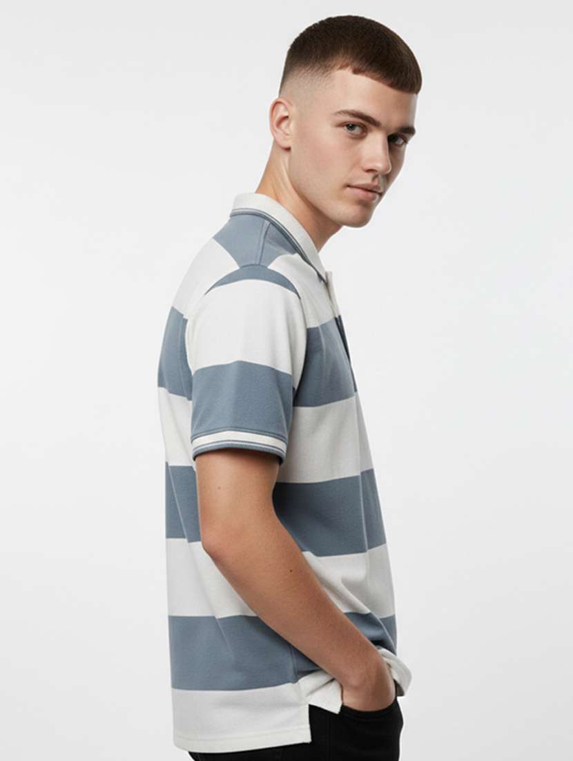 men striped short sleeve regular fit polo t-shirt - 22360295 -  Standard Image - 1