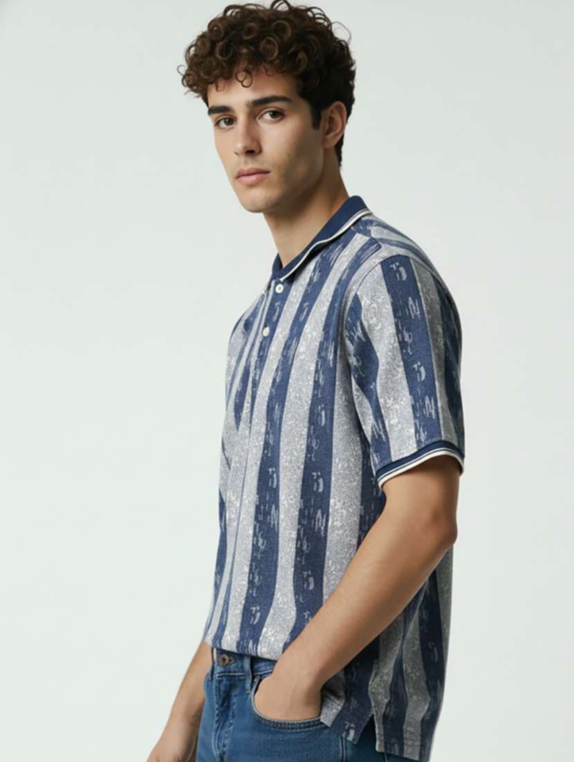 Men Striped Short Sleeve Regular Fit Polo T-shirt - 22360299 -  Standard Image - 1