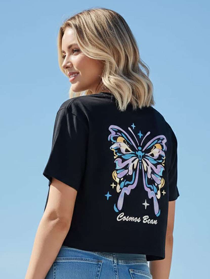 women printed short sleeve crop t-shirt
