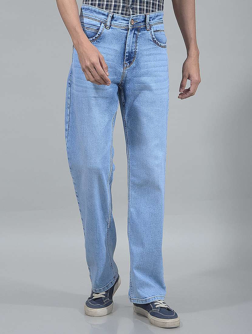 men washed mid rise full length jeans