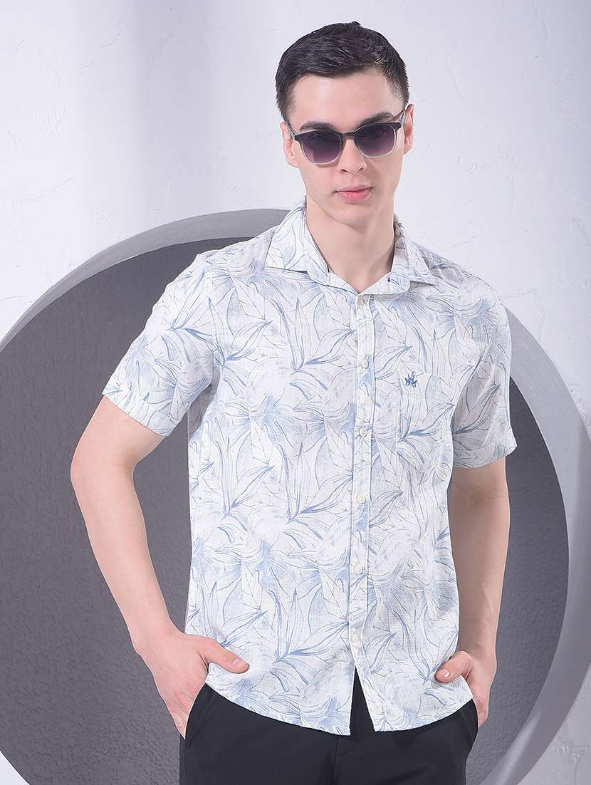 men printed short sleeve casual shirt