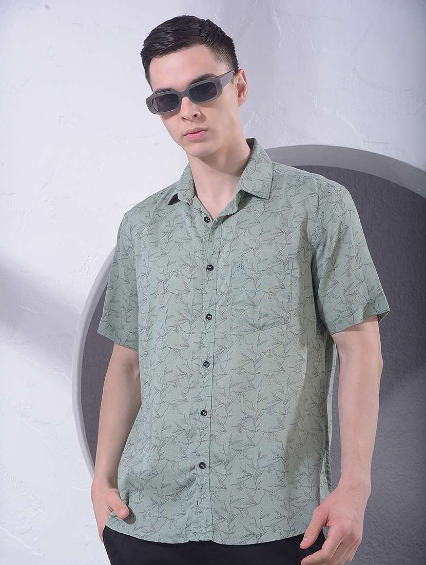 men printed short sleeve casual shirt