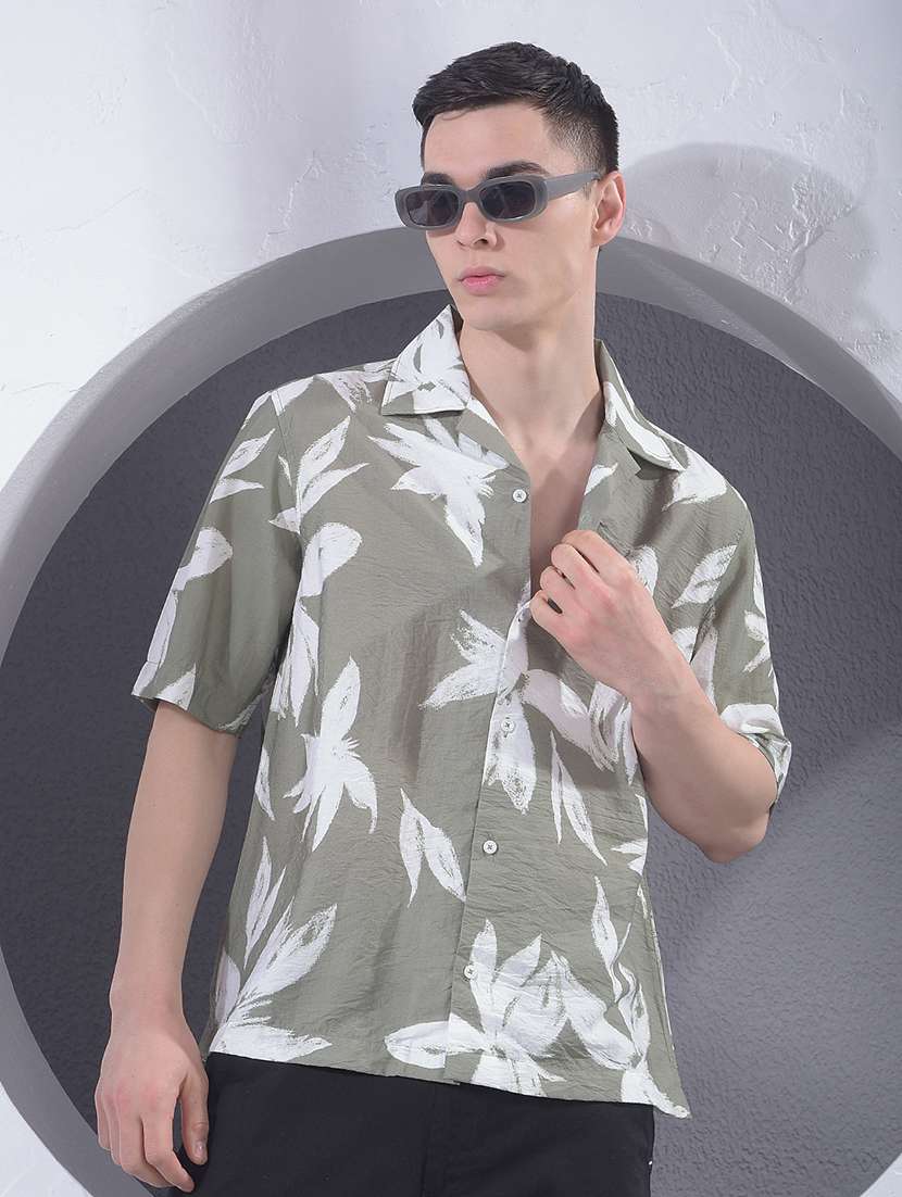 men printed cuban collar shirt