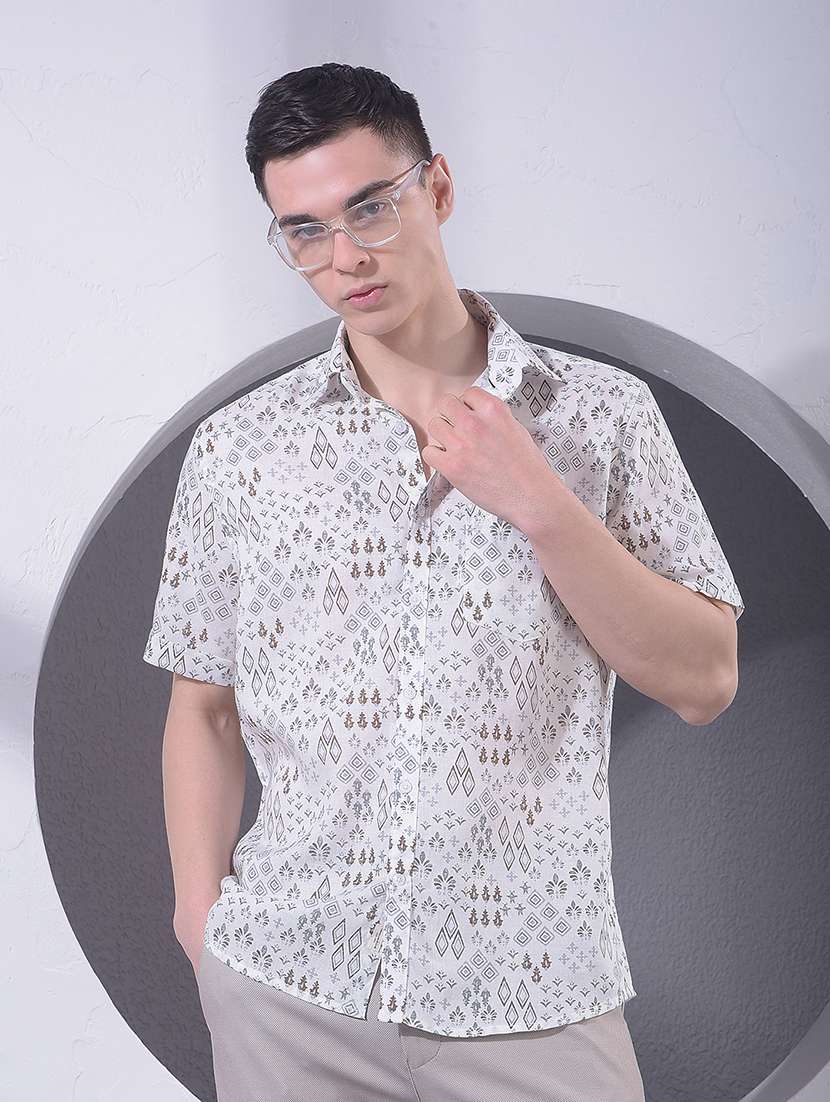 men printed short sleeve casual shirt