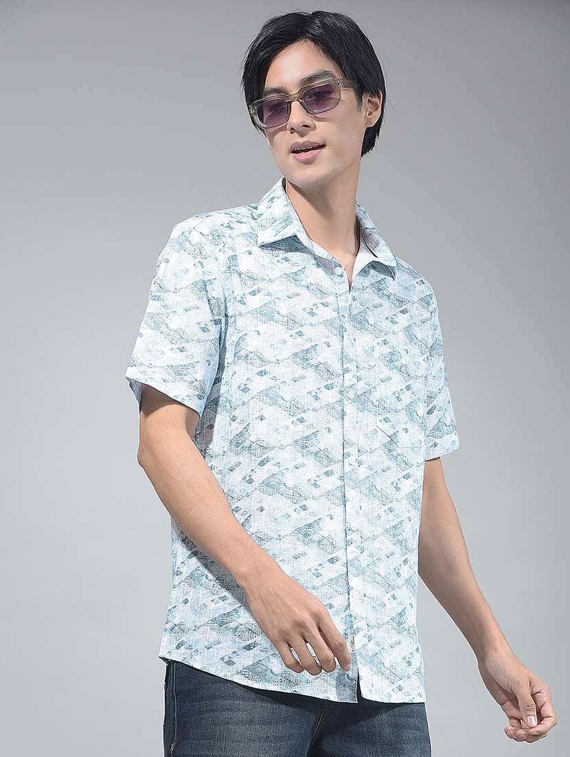 men printed short sleeve casual shirt