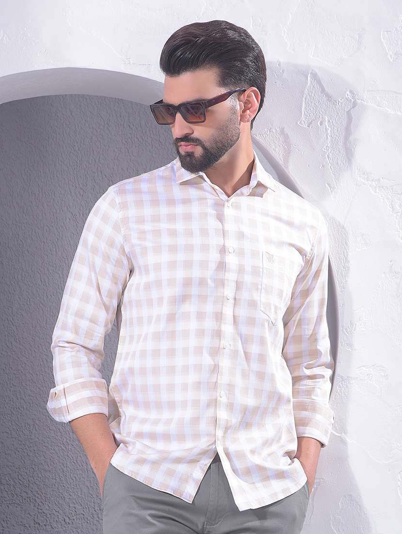 men checkered long sleeve regular fit casual shirt