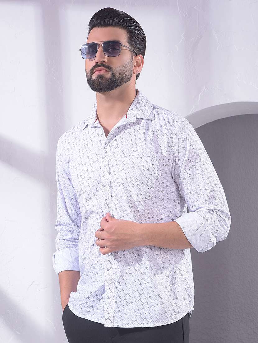 men printed long sleeve regular fit casual shirt