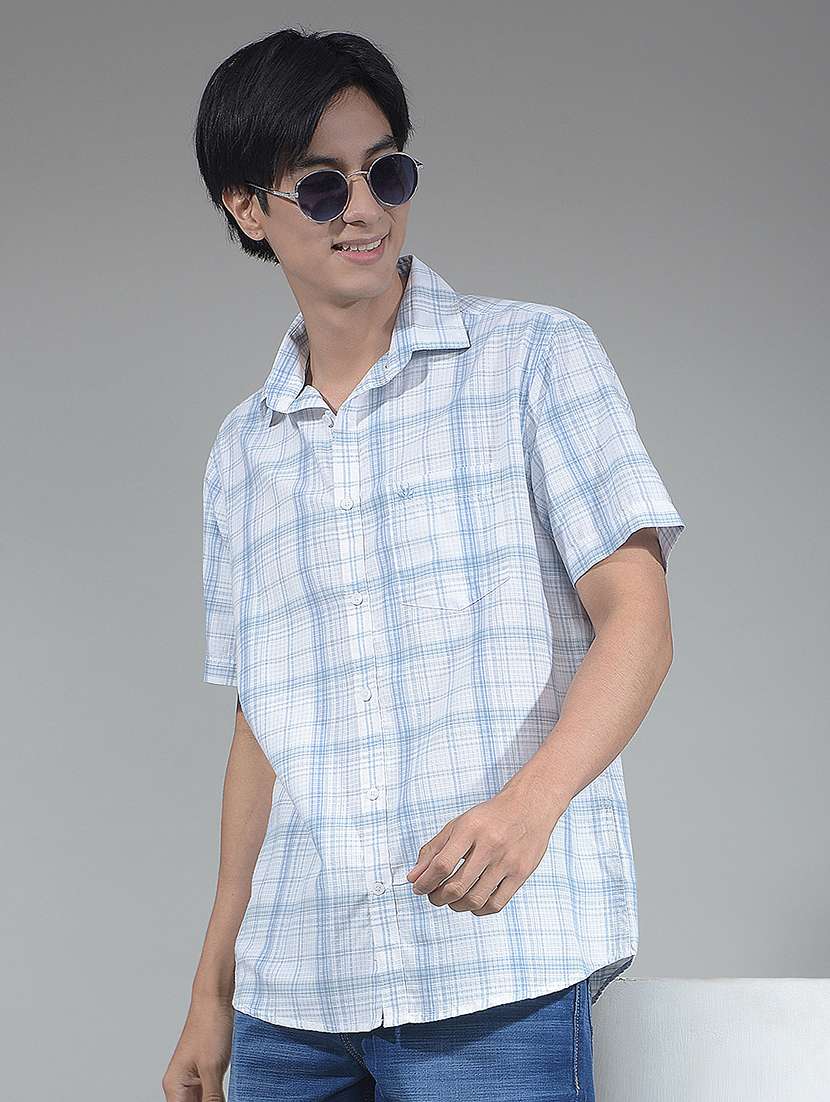 men checkered short sleeve regular fit casual shirt