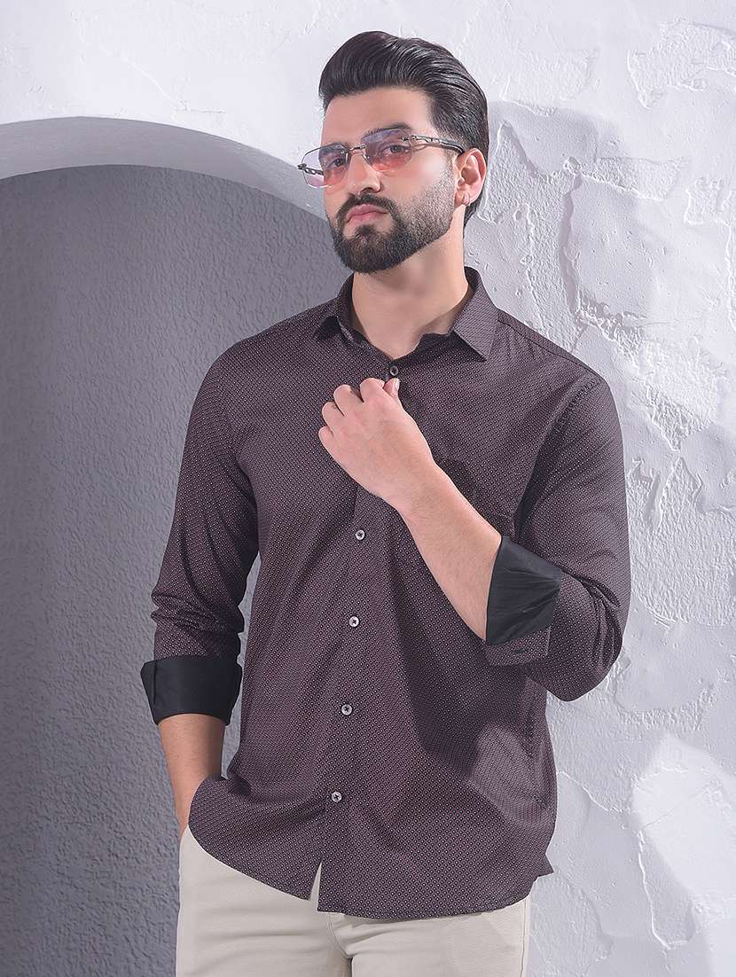 men printed long sleeve regular fit casual shirt