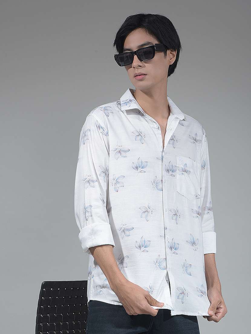 men printed long sleeve regular fit casual shirt