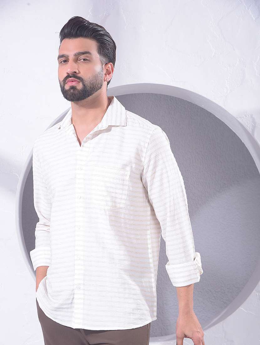men striped long sleeve regular fit casual shirt