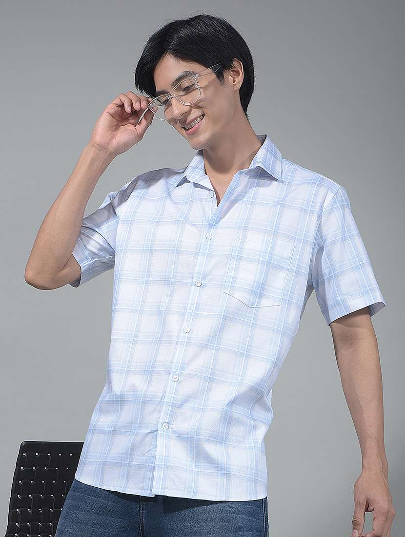 men checkered short sleeve regular fit casual shirt