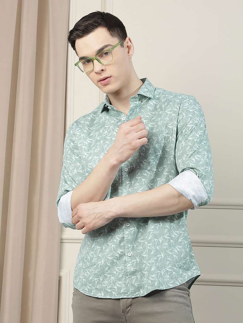 men printed long sleeve regular fit casual shirt