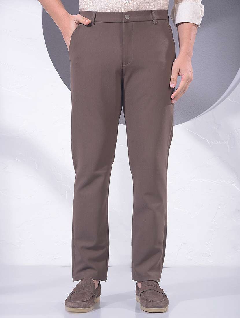 men solid mid rise chinos casual trouser