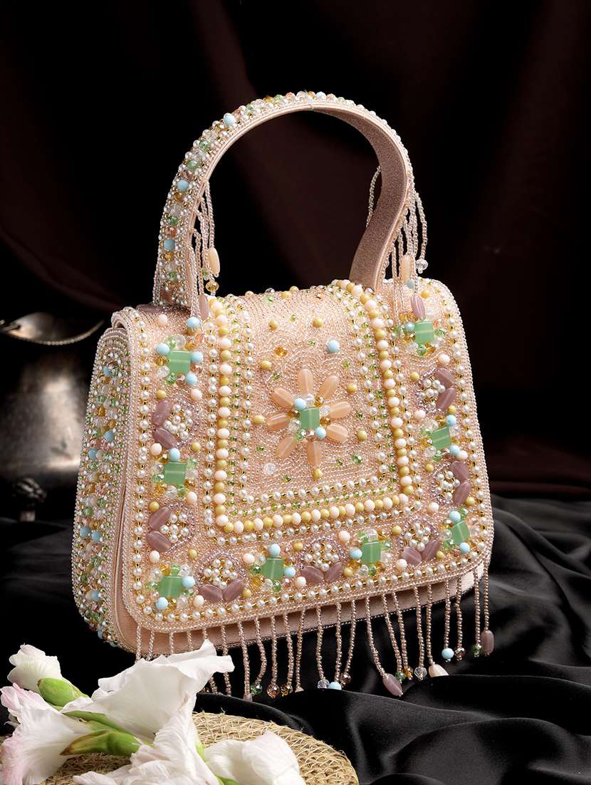 women embellished clutch with sling chain