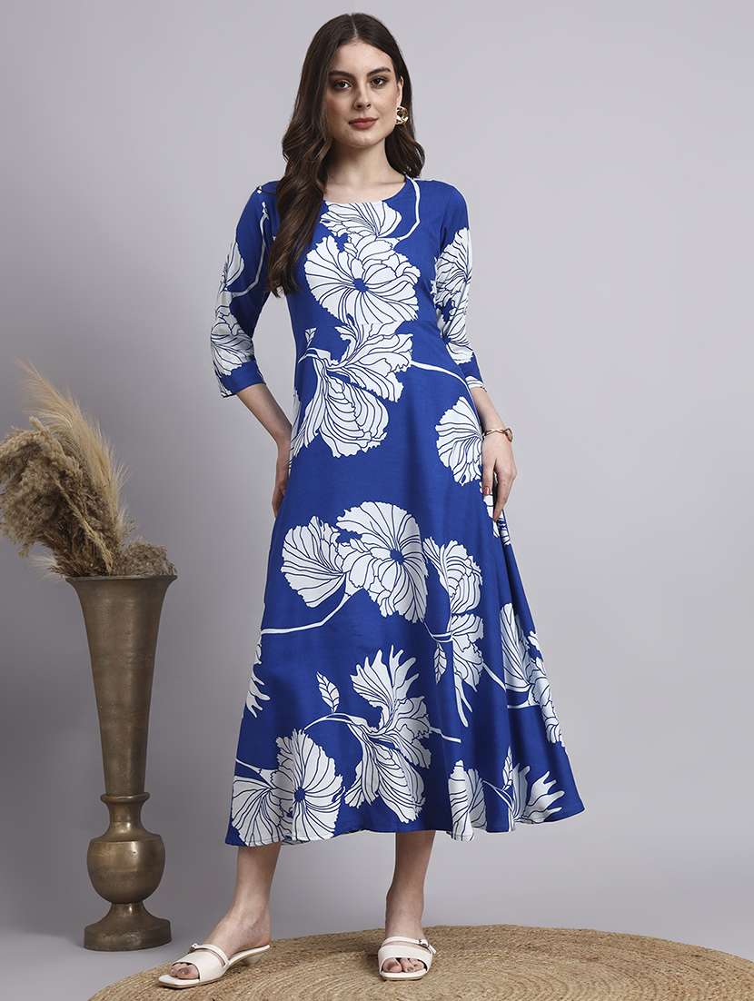 women floral three quarter sleeve a-line ethnic dress - 22360674 -  Standard Image - 1