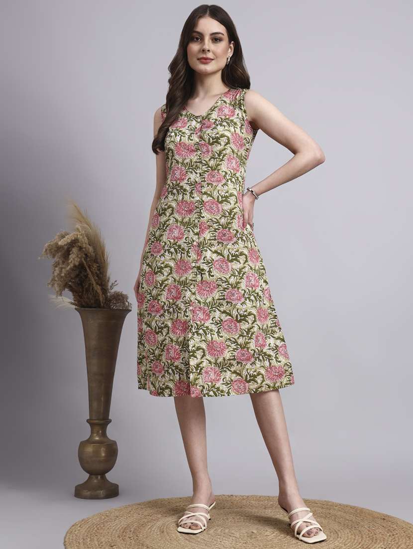 women floral printed v neck a-line ethnic dress - 22360679 -  Standard Image - 1