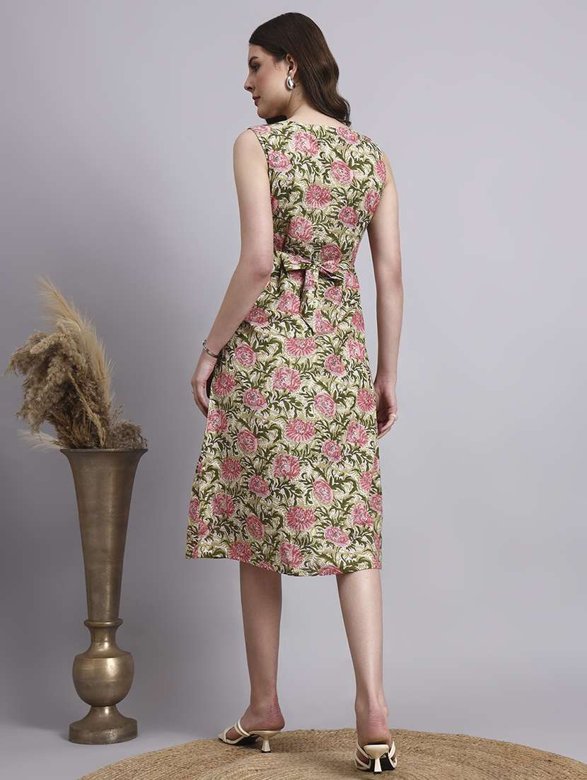 women floral printed v neck a-line ethnic dress - 22360679 -  Standard Image - 4