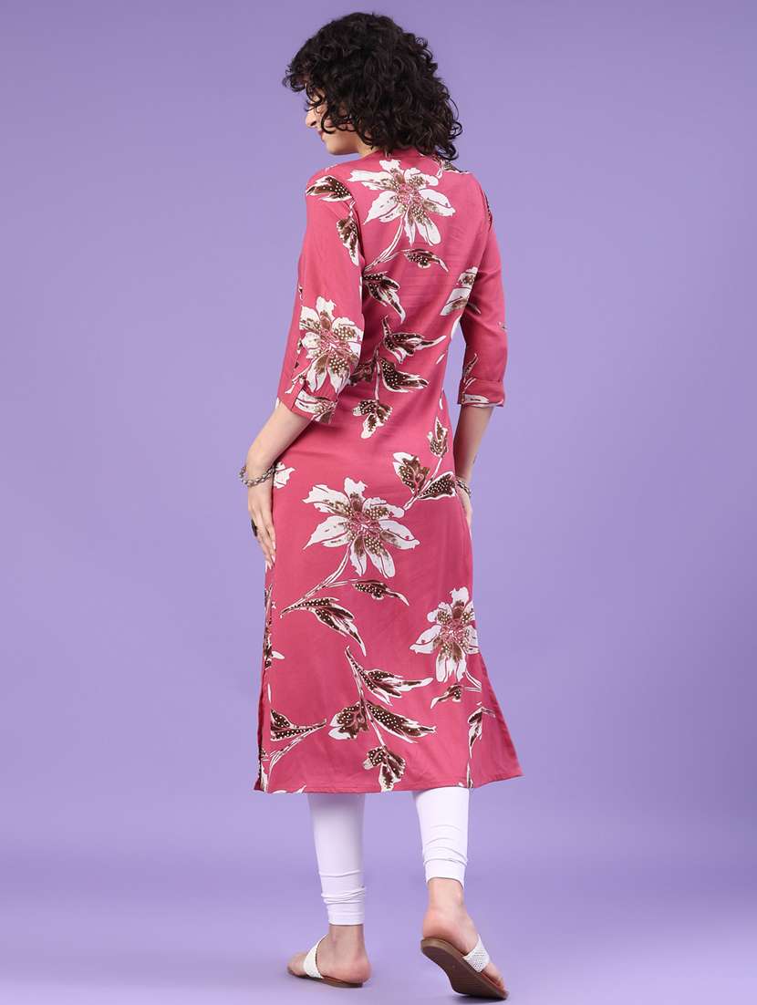 women floral three quarter sleeve straight kurta - 22361173 -  Standard Image - 4