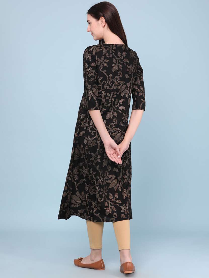 women printed three quarter sleeves a-line kurta - 22361174 -  Standard Image - 4