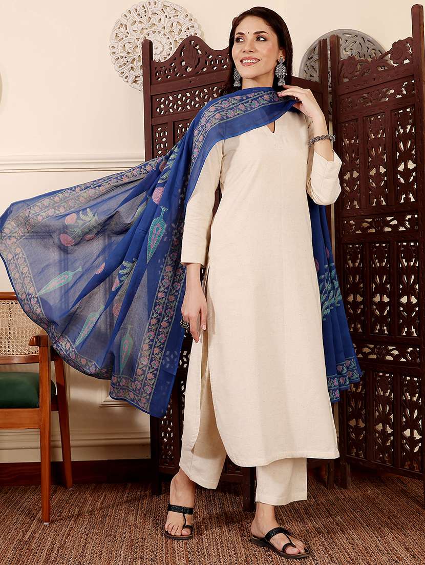 women solid three quarter sleeve kurta pant with dupatta set - 22361809 -  Standard Image - 4