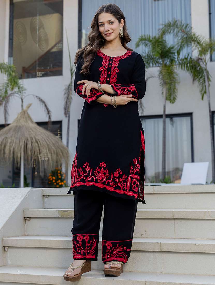 women solid with work long sleeve kurta pant with dupatta set - 22361813 -  Standard Image - 1